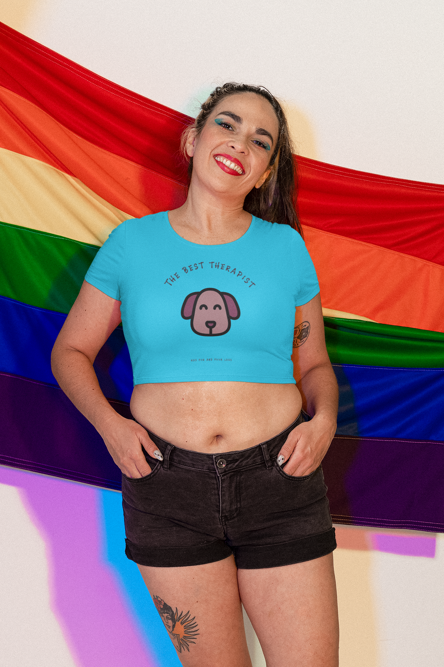 Women's The Best Therapist Dog Graphic Crop Top, 180 GSM Cotton, Bio-washed (9 colours x 6 sizes)