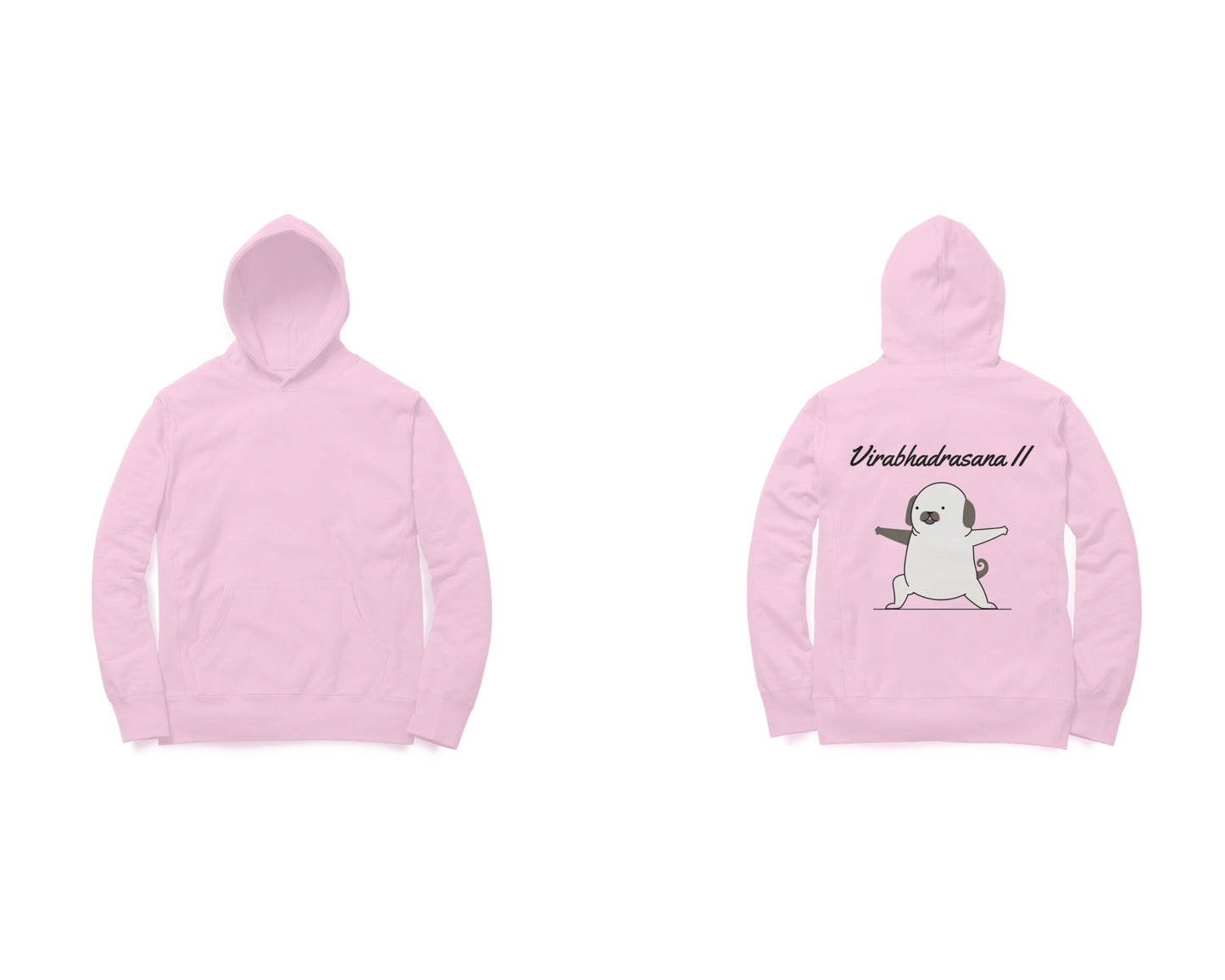 Yoga Pug Virabhadrasana II Graphic Hoodie, 100% Cotton, Regular Fit, 320 GSM (8 colours x 6 sizes)