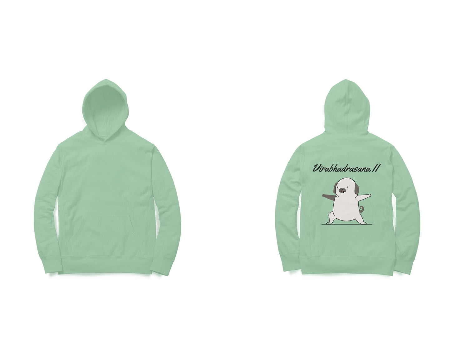 Yoga Pug Virabhadrasana II Graphic Hoodie, 100% Cotton, Regular Fit, 320 GSM (8 colours x 6 sizes)