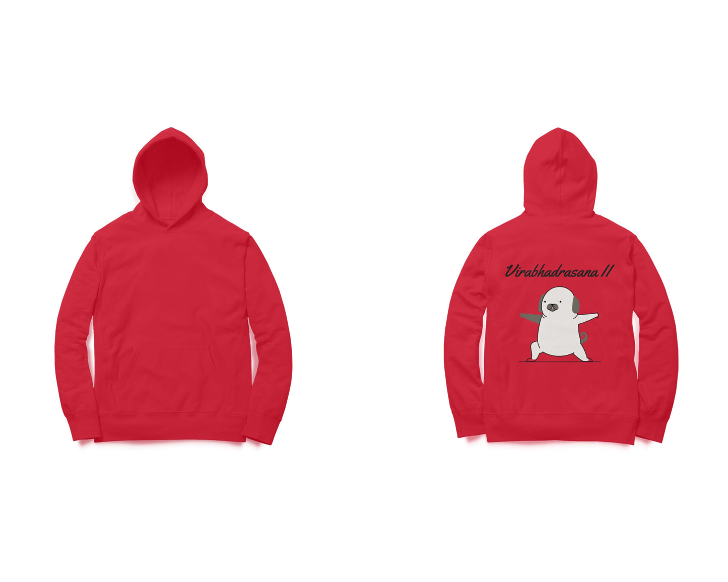 Yoga Pug Virabhadrasana II Graphic Hoodie, 100% Cotton, Regular Fit, 320 GSM (8 colours x 6 sizes)