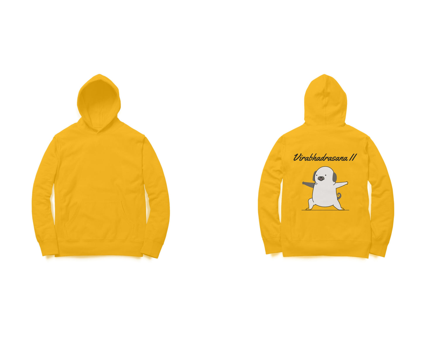 Yoga Pug Virabhadrasana II Graphic Hoodie, 100% Cotton, Regular Fit, 320 GSM (8 colours x 6 sizes)