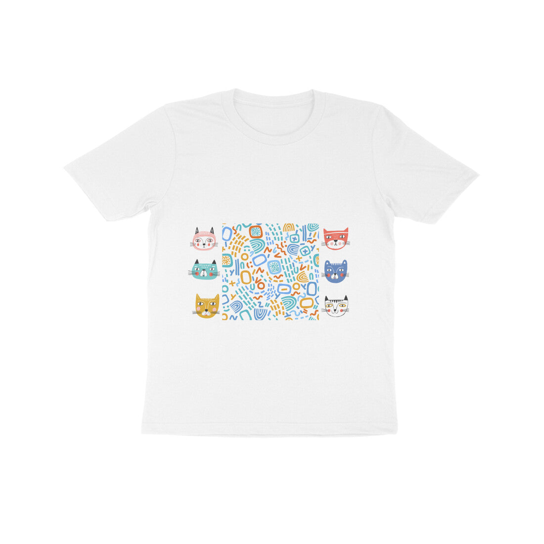 Kids' Cotton Cat Print T-Shirt, 180 GSM Bio-Washed Fabric (12 colours x 4 sizes)