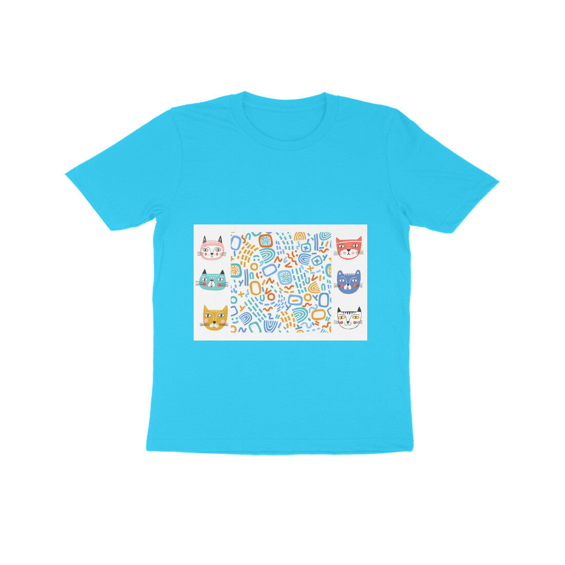 Kids' Cotton Cat Print T-Shirt, 180 GSM Bio-Washed Fabric (12 colours x 4 sizes)