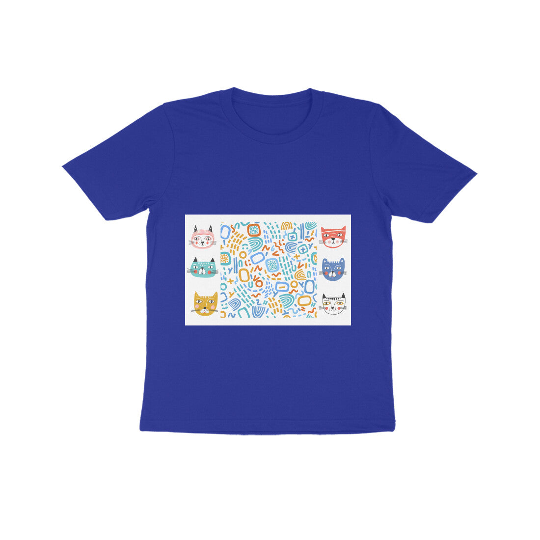 Kids' Cotton Cat Print T-Shirt, 180 GSM Bio-Washed Fabric (12 colours x 4 sizes)