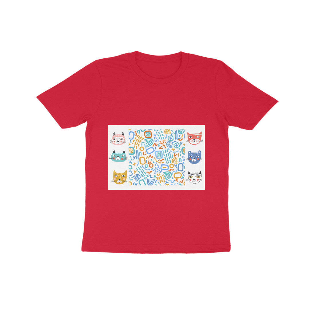 Kids' Cotton Cat Print T-Shirt, 180 GSM Bio-Washed Fabric (12 colours x 4 sizes)