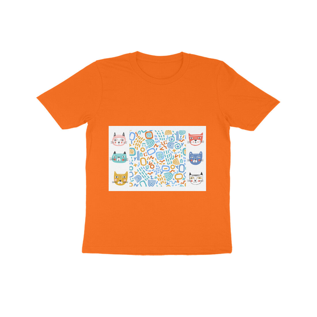 Kids' Cotton Cat Print T-Shirt, 180 GSM Bio-Washed Fabric (12 colours x 4 sizes)