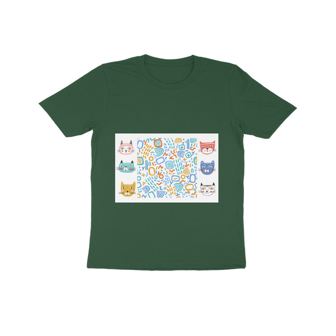 Kids' Cotton Cat Print T-Shirt, 180 GSM Bio-Washed Fabric (12 colours x 4 sizes)