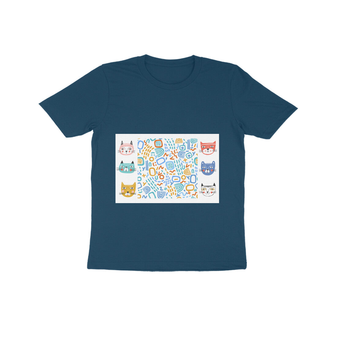 Kids' Cotton Cat Print T-Shirt, 180 GSM Bio-Washed Fabric (12 colours x 4 sizes)