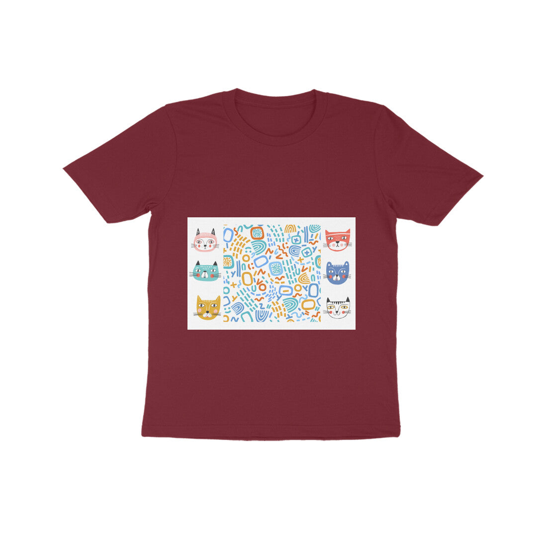 Kids' Cotton Cat Print T-Shirt, 180 GSM Bio-Washed Fabric (12 colours x 4 sizes)