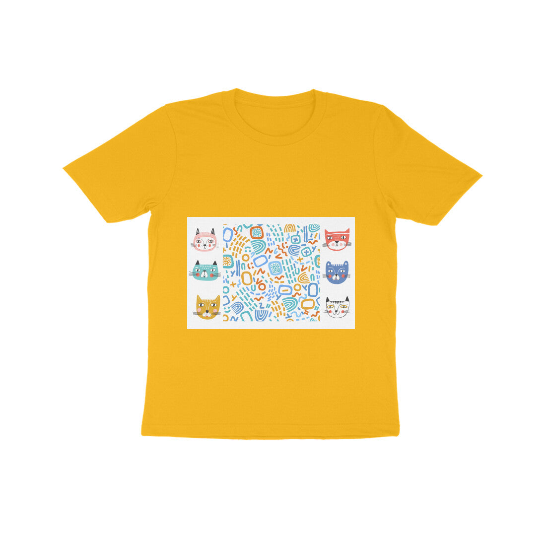 Kids' Cotton Cat Print T-Shirt, 180 GSM Bio-Washed Fabric (12 colours x 4 sizes)