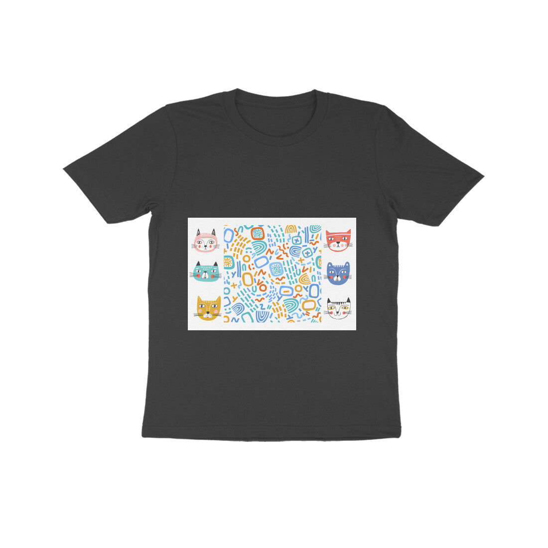 Kids' Cotton Cat Print T-Shirt, 180 GSM Bio-Washed Fabric (12 colours x 4 sizes)
