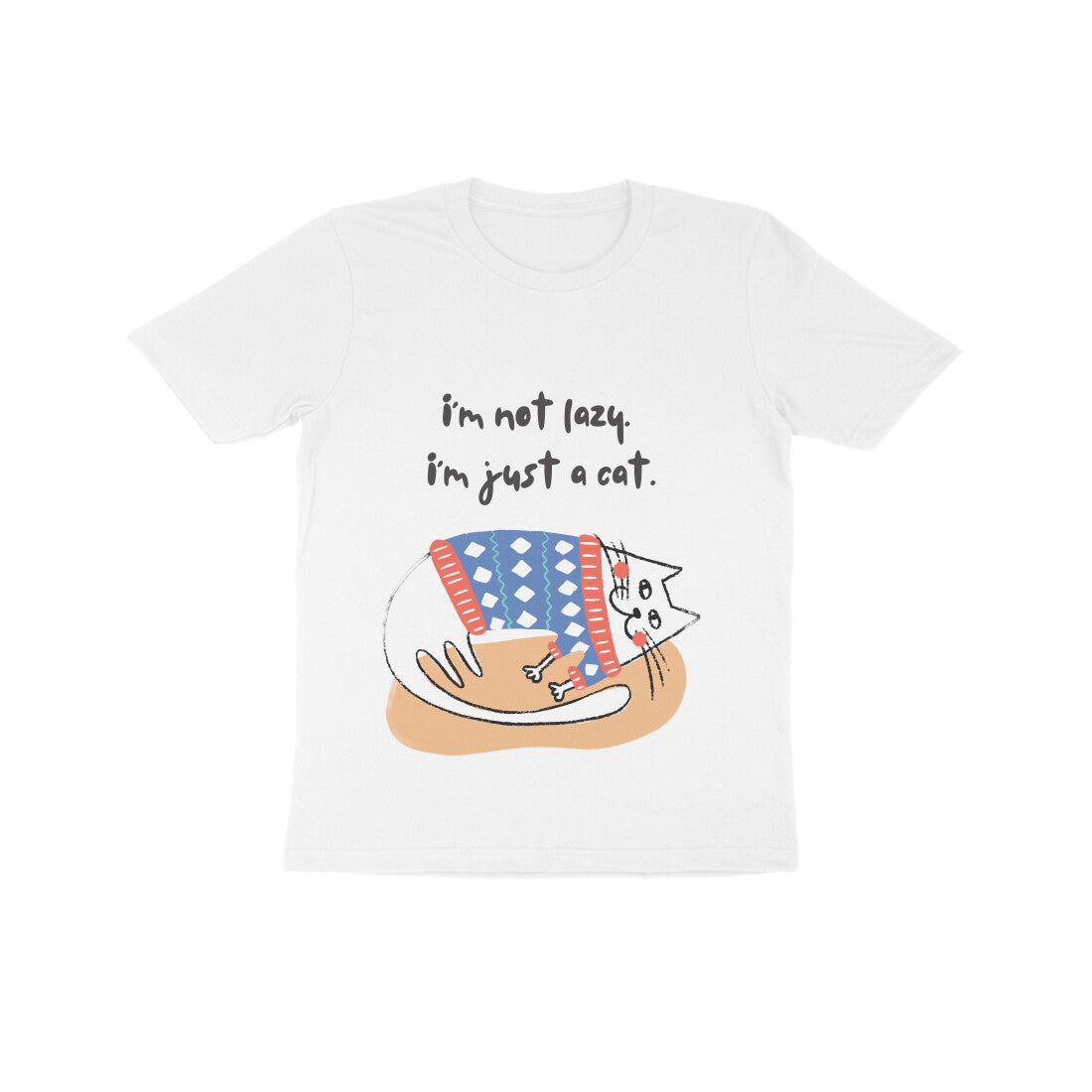Kids' Cotton T-Shirt with Lazy Cat Design, 180 GSM (13 colours x 4 sizes)