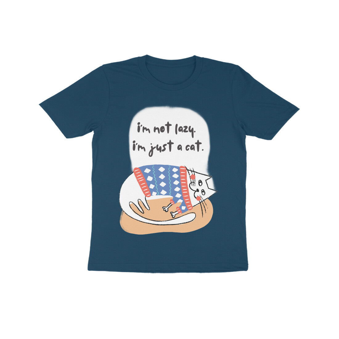 Kids' Cotton T-Shirt with Lazy Cat Design, 180 GSM (13 colours x 4 sizes)