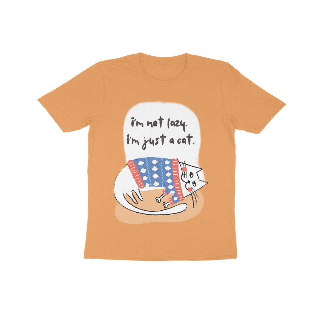 Kids' Cotton T-Shirt with Lazy Cat Design, 180 GSM (13 colours x 4 sizes)