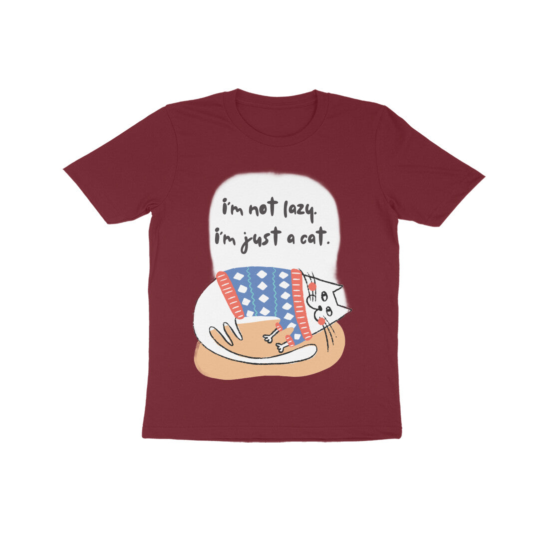 Kids' Cotton T-Shirt with Lazy Cat Design, 180 GSM (13 colours x 4 sizes)