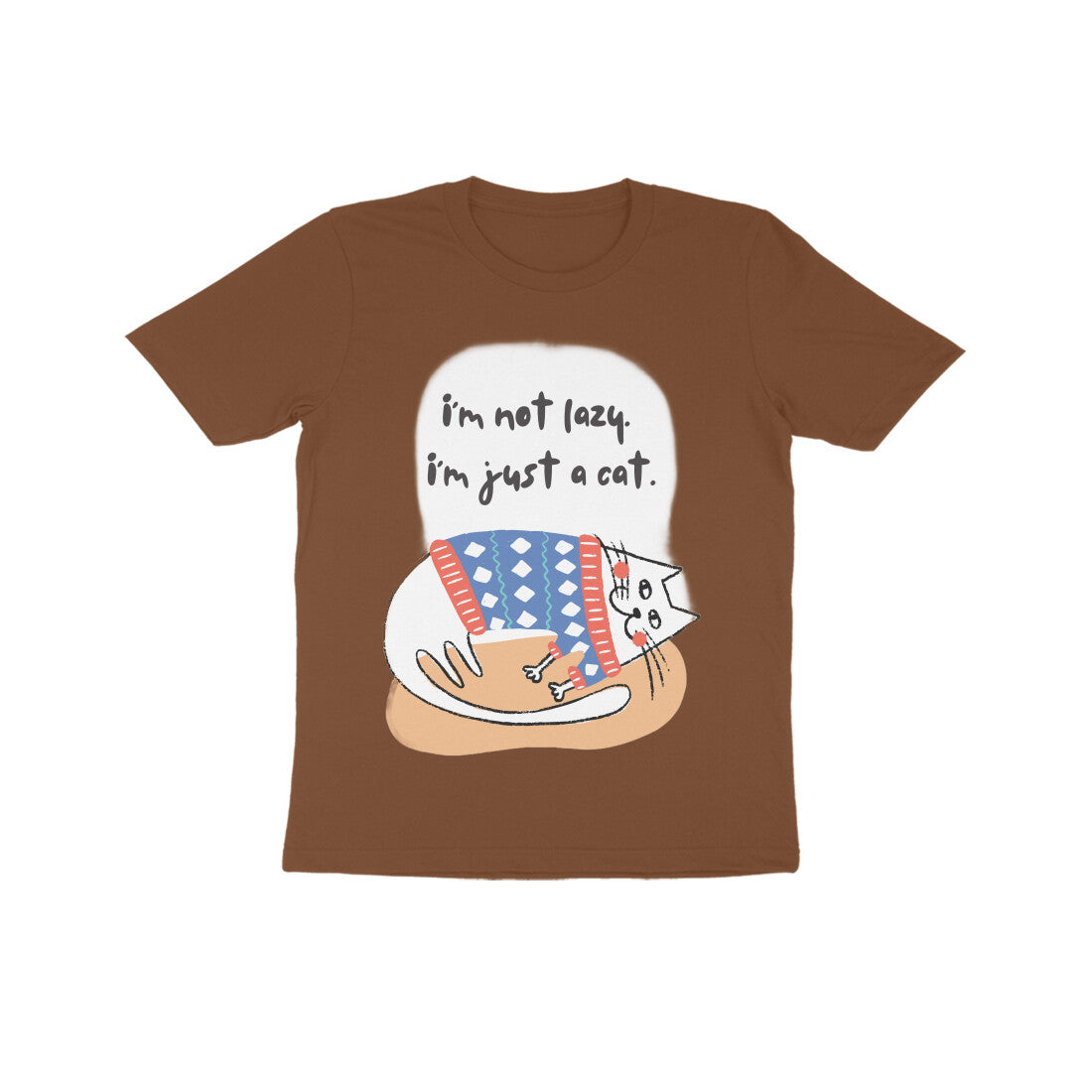 Kids' Cotton T-Shirt with Lazy Cat Design, 180 GSM (13 colours x 4 sizes)