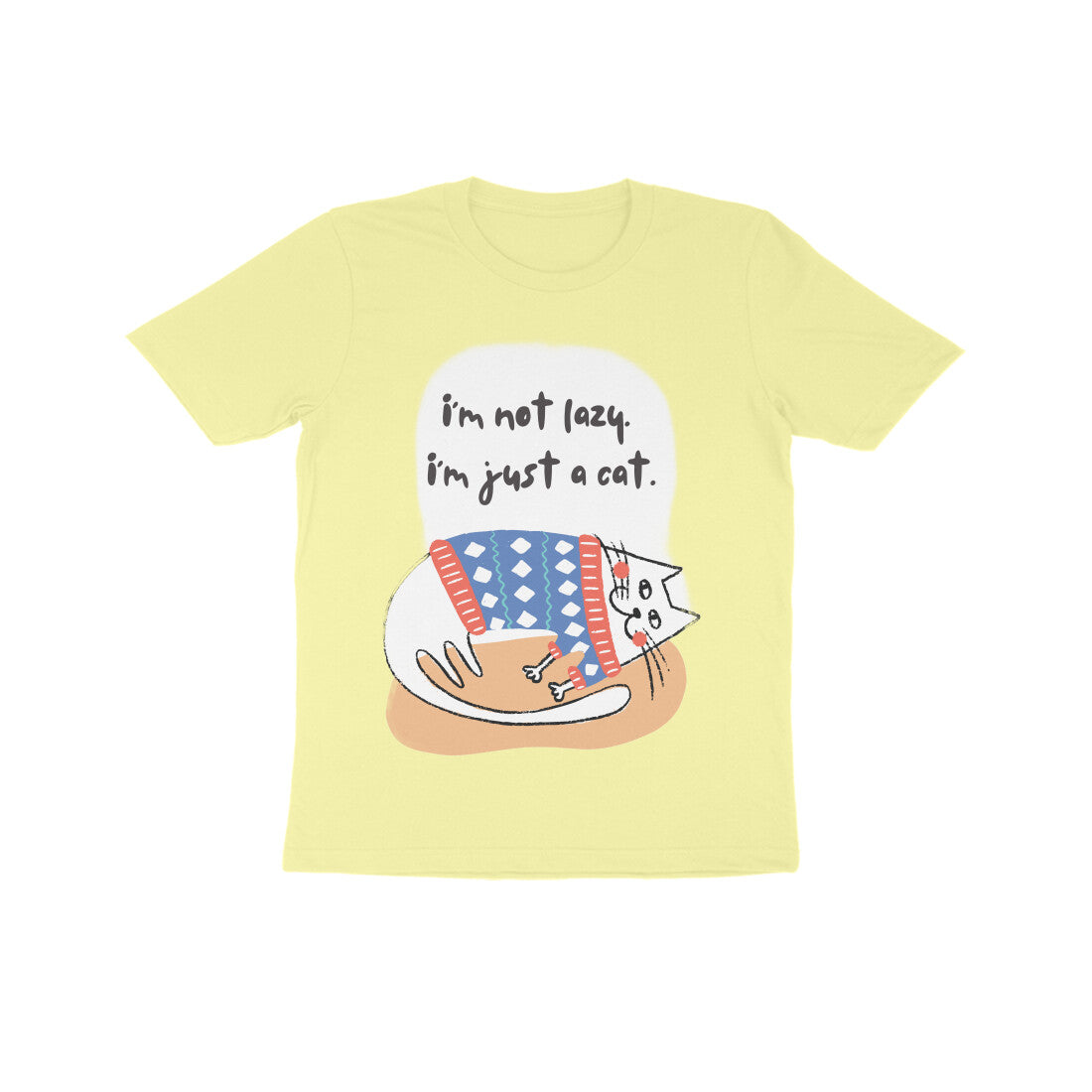 Kids' Cotton T-Shirt with Lazy Cat Design, 180 GSM (13 colours x 4 sizes)