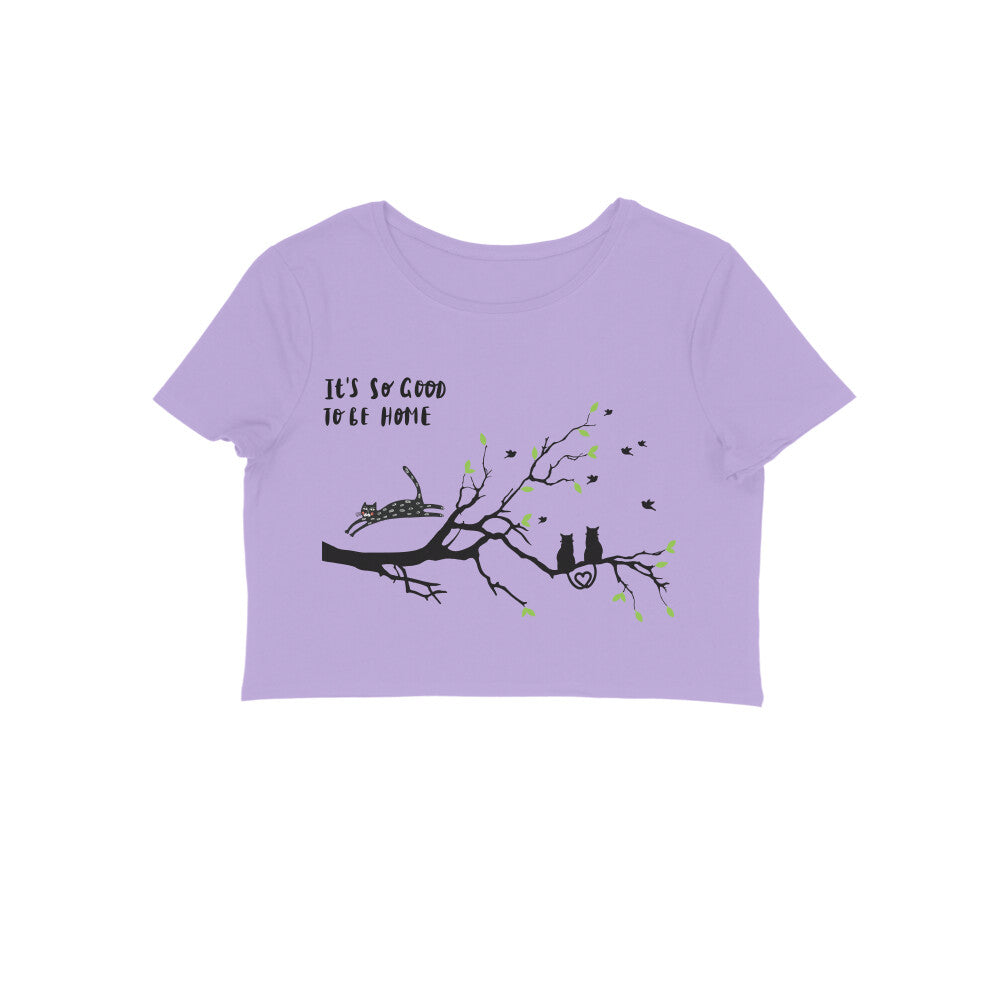 Cat Home Tree Print Regular Fit Women's Crop Top, 180 GSM, 100% Cotton (9 colours x 6 sizes)