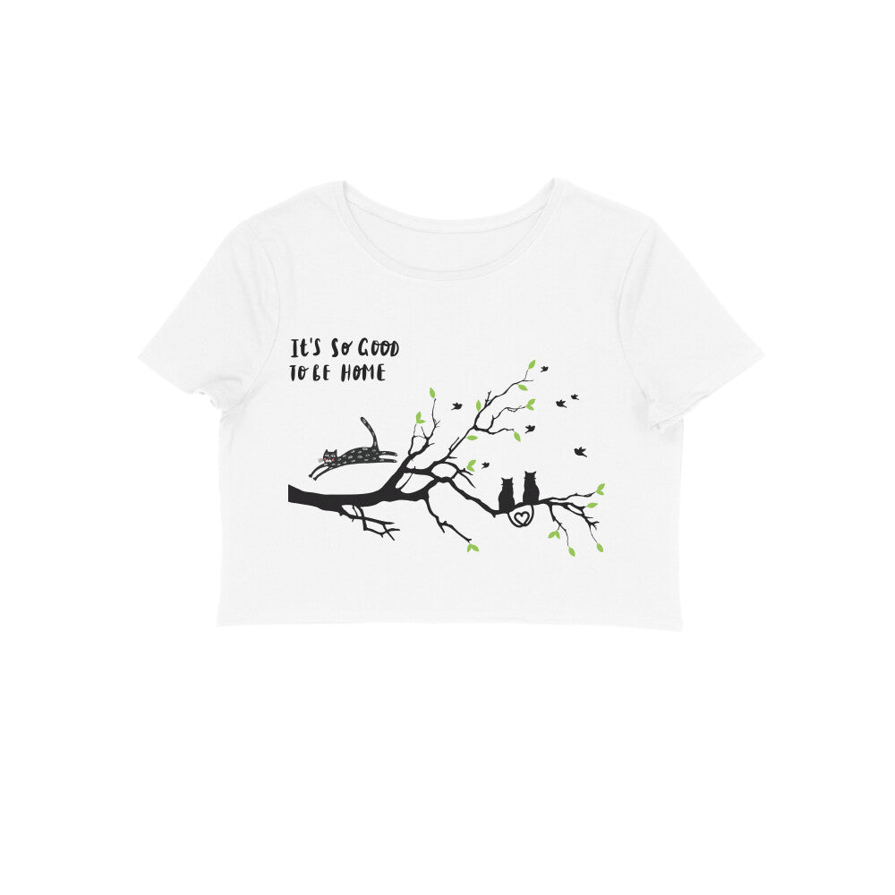 Cat Home Tree Print Regular Fit Women's Crop Top, 180 GSM, 100% Cotton (9 colours x 6 sizes)
