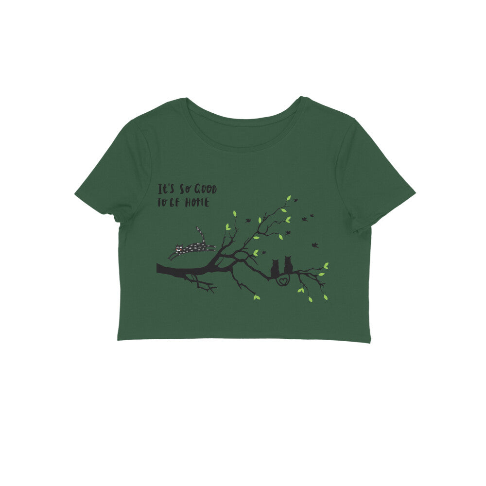 Cat Home Tree Print Regular Fit Women's Crop Top, 180 GSM, 100% Cotton (9 colours x 6 sizes)