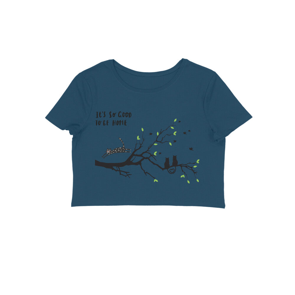 Cat Home Tree Print Regular Fit Women's Crop Top, 180 GSM, 100% Cotton (9 colours x 6 sizes)