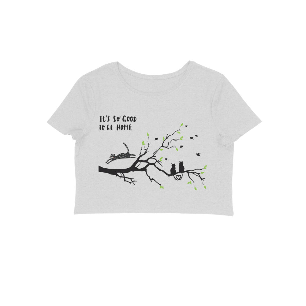 Cat Home Tree Print Regular Fit Women's Crop Top, 180 GSM, 100% Cotton (9 colours x 6 sizes)