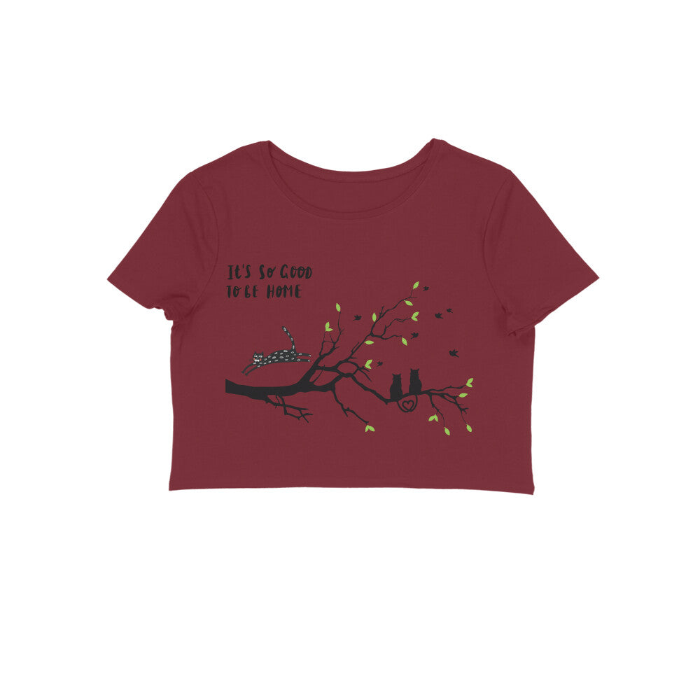 Cat Home Tree Print Regular Fit Women's Crop Top, 180 GSM, 100% Cotton (9 colours x 6 sizes)