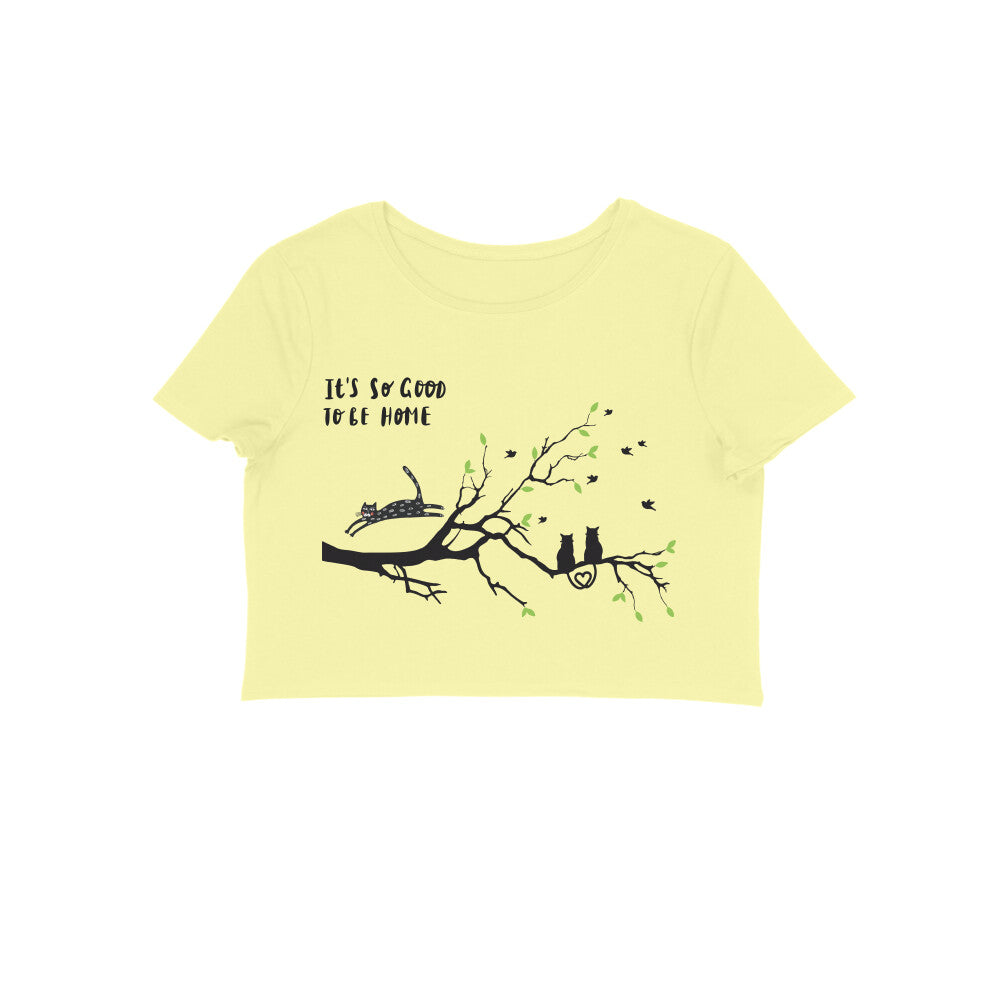Cat Home Tree Print Regular Fit Women's Crop Top, 180 GSM, 100% Cotton (9 colours x 6 sizes)