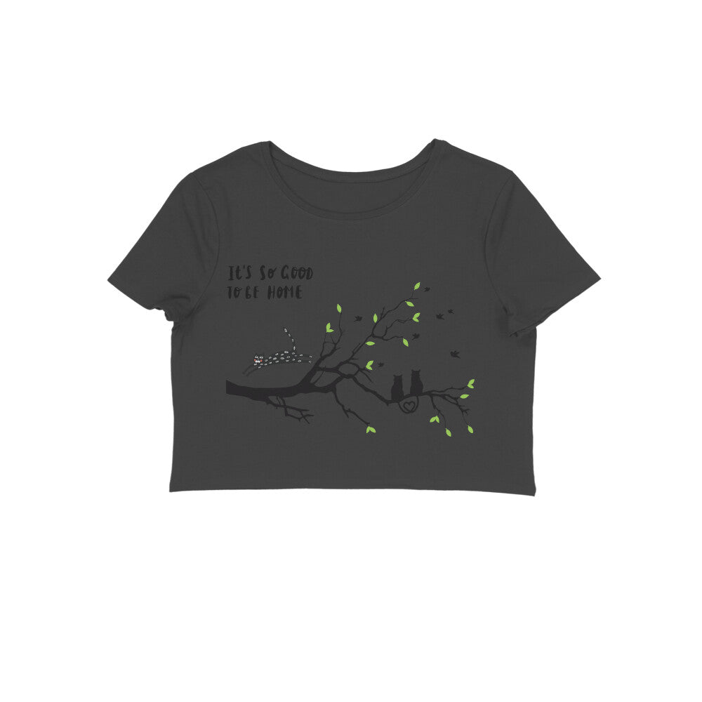 Cat Home Tree Print Regular Fit Women's Crop Top, 180 GSM, 100% Cotton (9 colours x 6 sizes)
