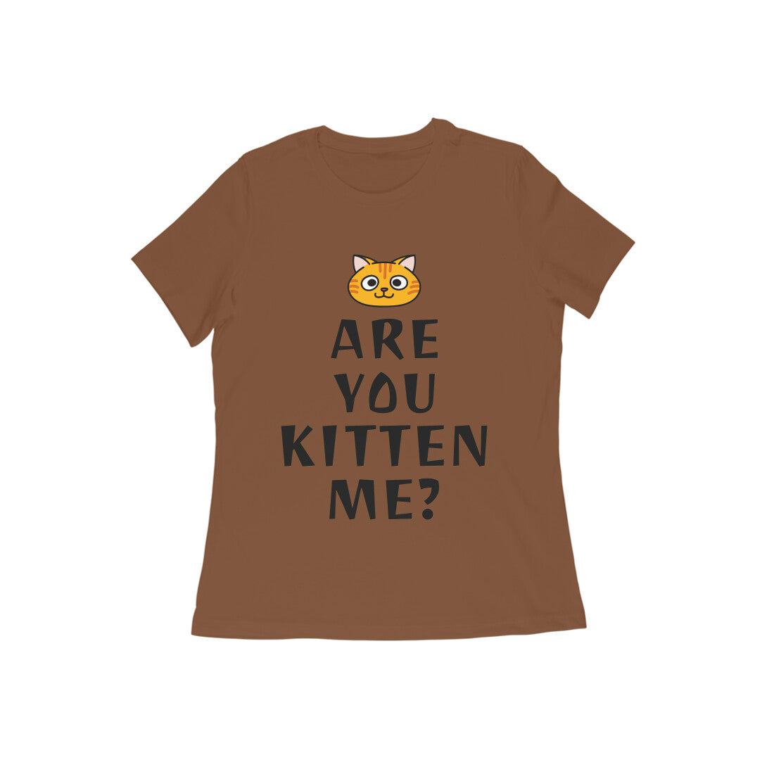 Women's Cotton Graphic T-Shirt, Regular Fit, Playful Cat Print, 180 GSM (10 colours x 9 sizes)