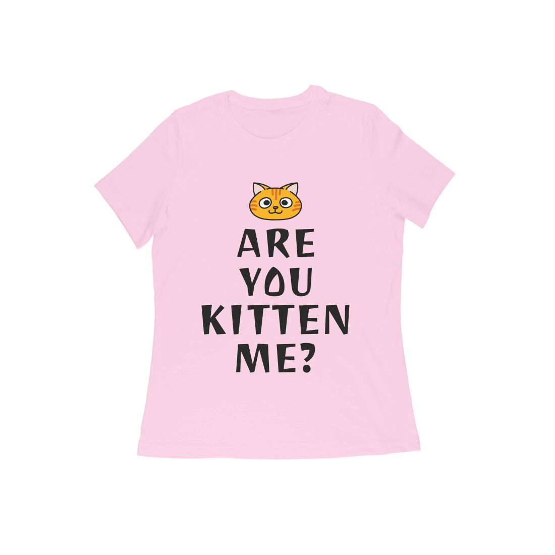 Women's Cotton Graphic T-Shirt, Regular Fit, Playful Cat Print, 180 GSM (10 colours x 9 sizes)