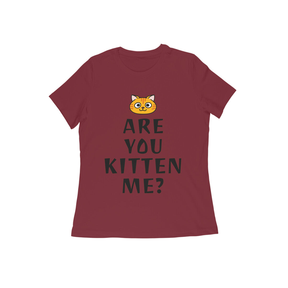 Women's Cotton Graphic T-Shirt, Regular Fit, Playful Cat Print, 180 GSM (10 colours x 9 sizes)