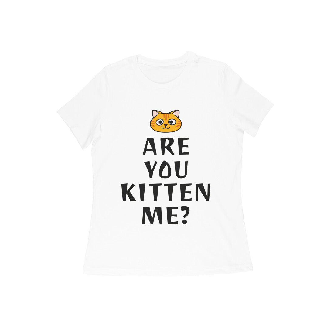 Women's Cotton Graphic T-Shirt, Regular Fit, Playful Cat Print, 180 GSM (10 colours x 9 sizes)