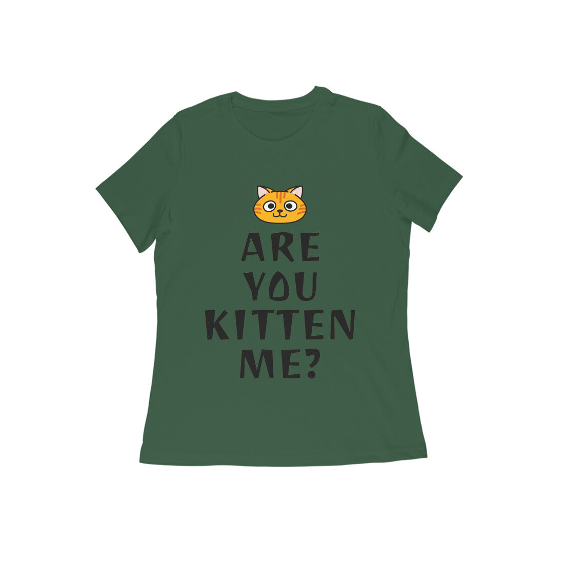 Women's Cotton Graphic T-Shirt, Regular Fit, Playful Cat Print, 180 GSM (10 colours x 9 sizes)