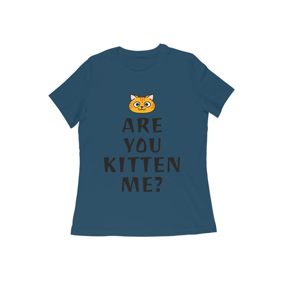 Women's Cotton Graphic T-Shirt, Regular Fit, Playful Cat Print, 180 GSM (10 colours x 9 sizes)