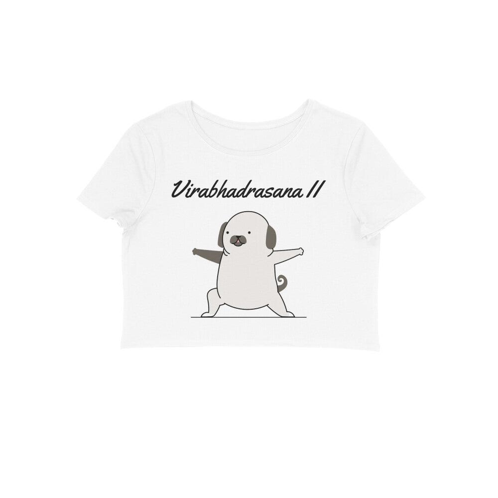 Women's Virabhadrasana II Yoga Pug Crop Top, 100% Cotton, 180 GSM (9 colours x 6 sizes)