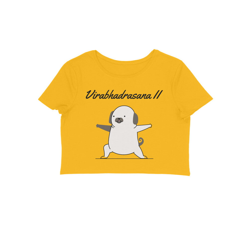 Women's Virabhadrasana II Yoga Pug Crop Top, 100% Cotton, 180 GSM (9 colours x 6 sizes)