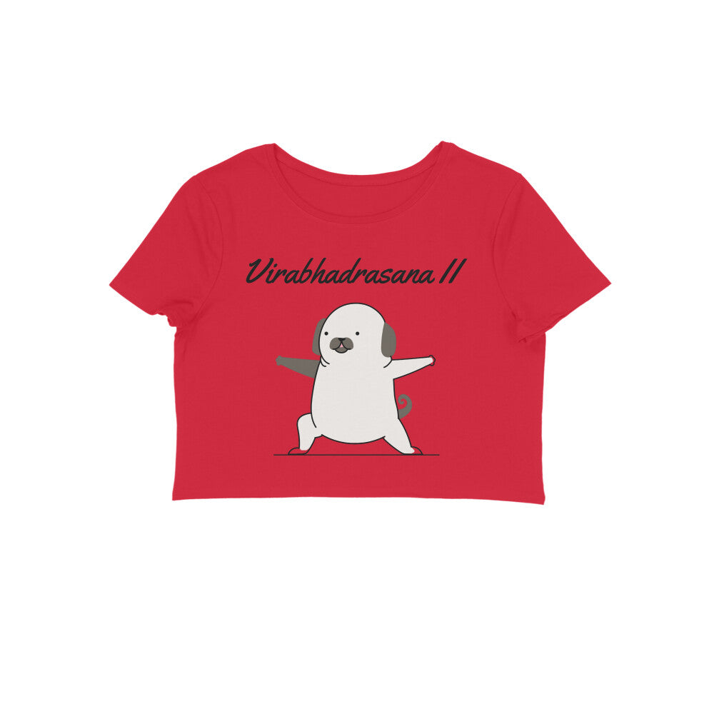 Women's Virabhadrasana II Yoga Pug Crop Top, 100% Cotton, 180 GSM (9 colours x 6 sizes)