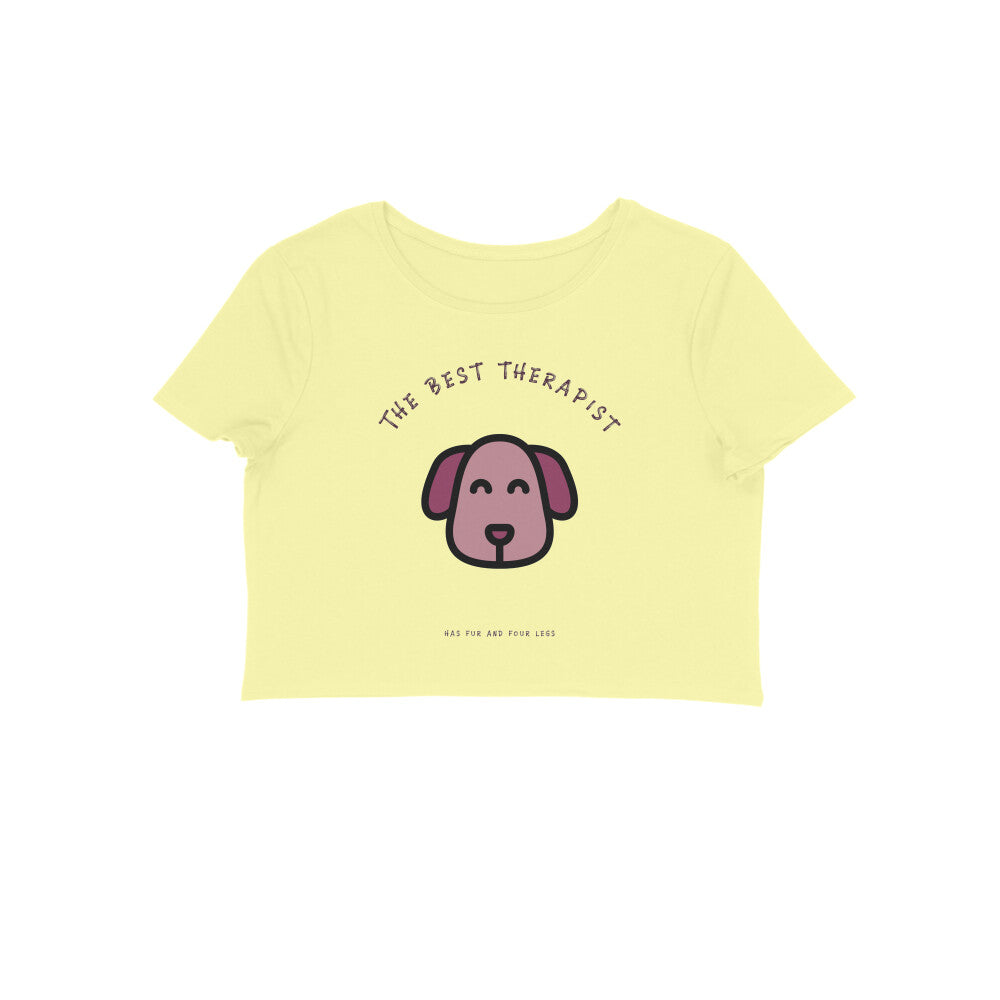 Women's The Best Therapist Dog Graphic Crop Top, 180 GSM Cotton, Bio-washed (9 colours x 6 sizes)