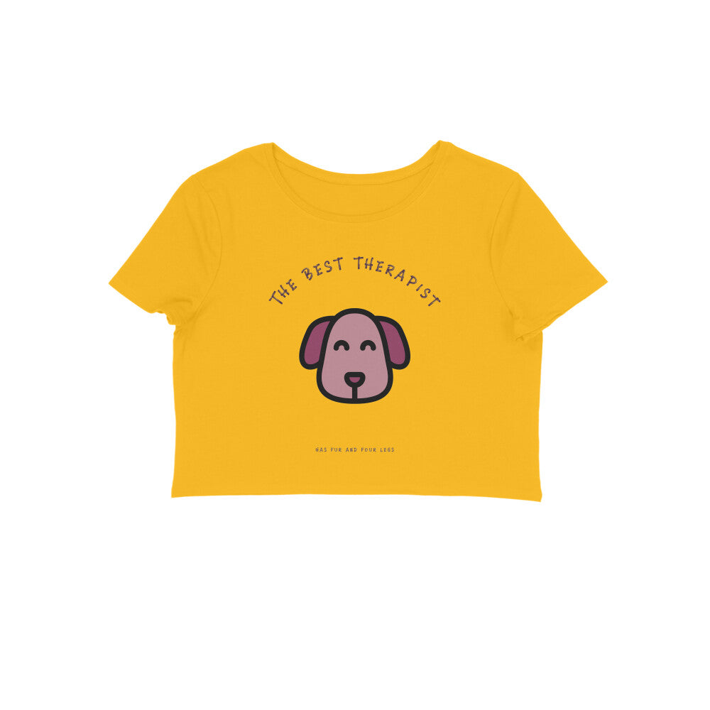 Women's The Best Therapist Dog Graphic Crop Top, 180 GSM Cotton, Bio-washed (9 colours x 6 sizes)