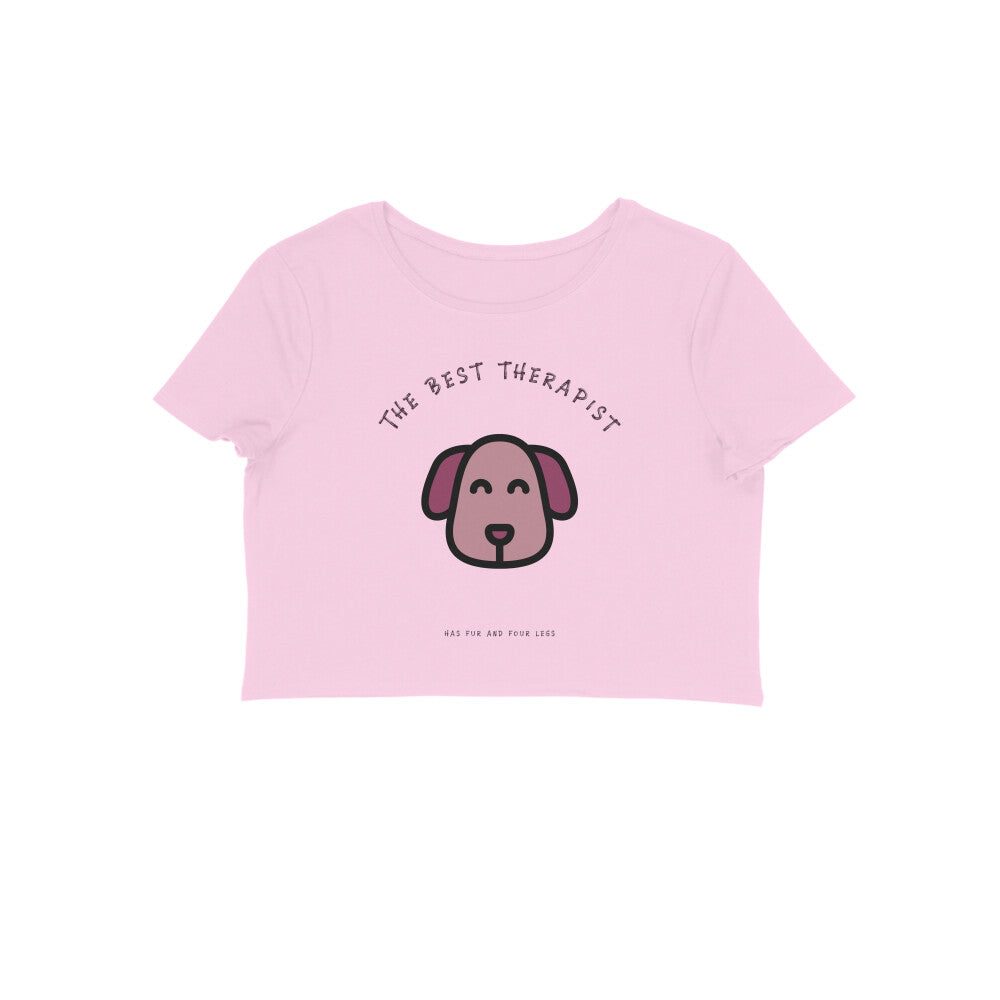 Women's The Best Therapist Dog Graphic Crop Top, 180 GSM Cotton, Bio-washed (9 colours x 6 sizes)
