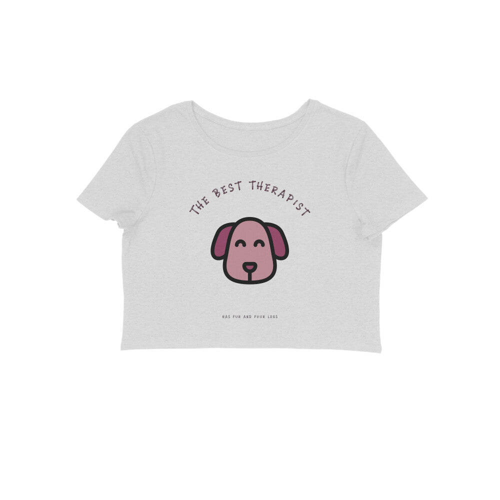 Women's The Best Therapist Dog Graphic Crop Top, 180 GSM Cotton, Bio-washed (9 colours x 6 sizes)