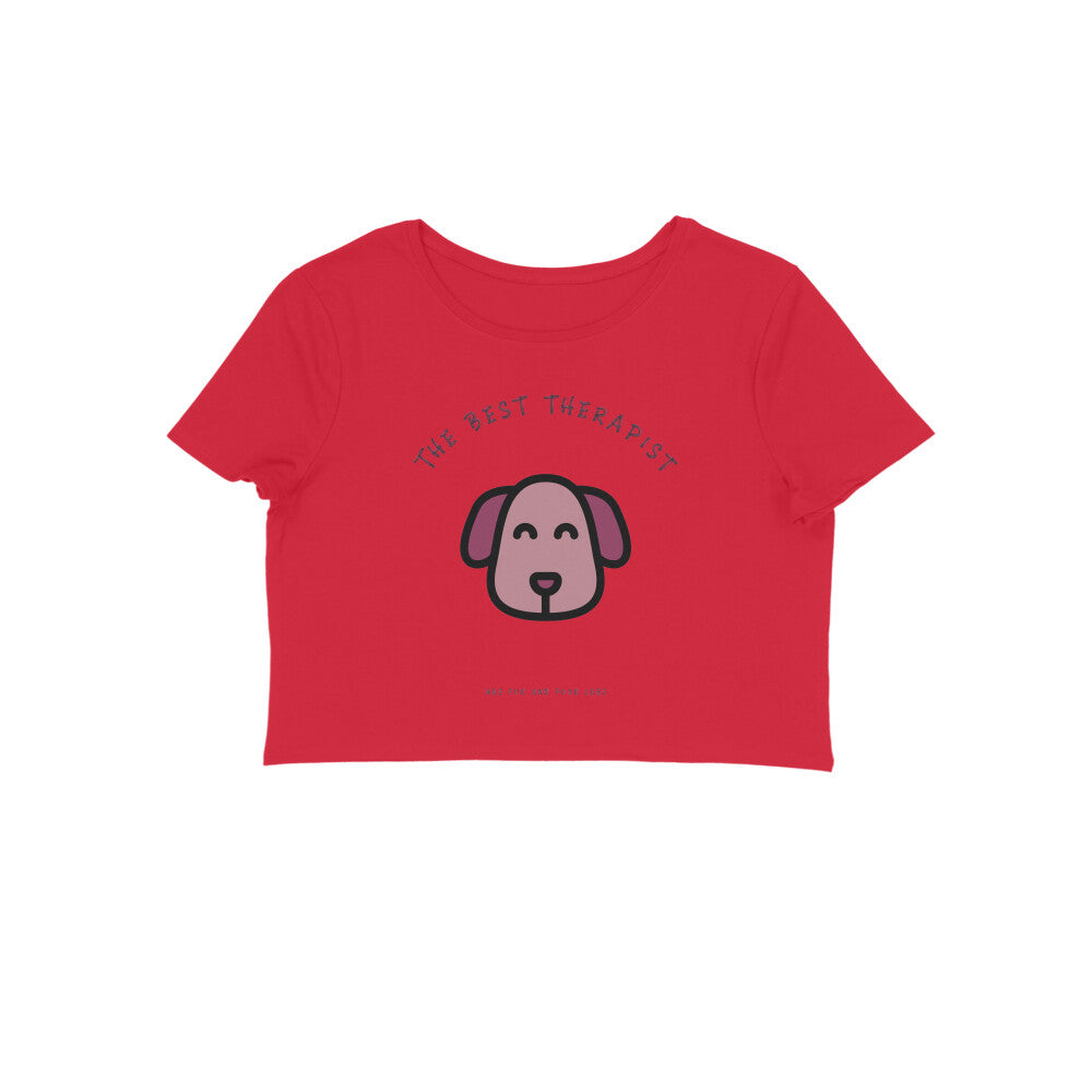 Women's The Best Therapist Dog Graphic Crop Top, 180 GSM Cotton, Bio-washed (9 colours x 6 sizes)