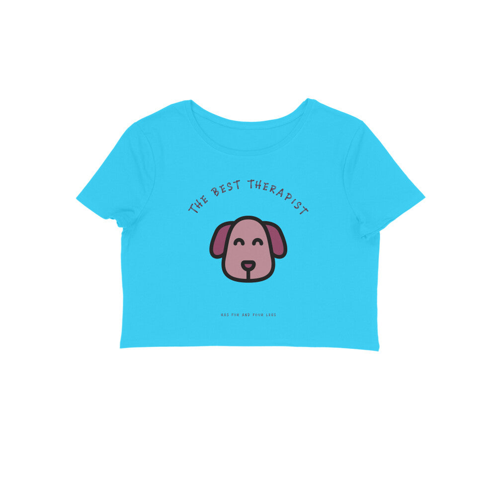 Women's The Best Therapist Dog Graphic Crop Top, 180 GSM Cotton, Bio-washed (9 colours x 6 sizes)