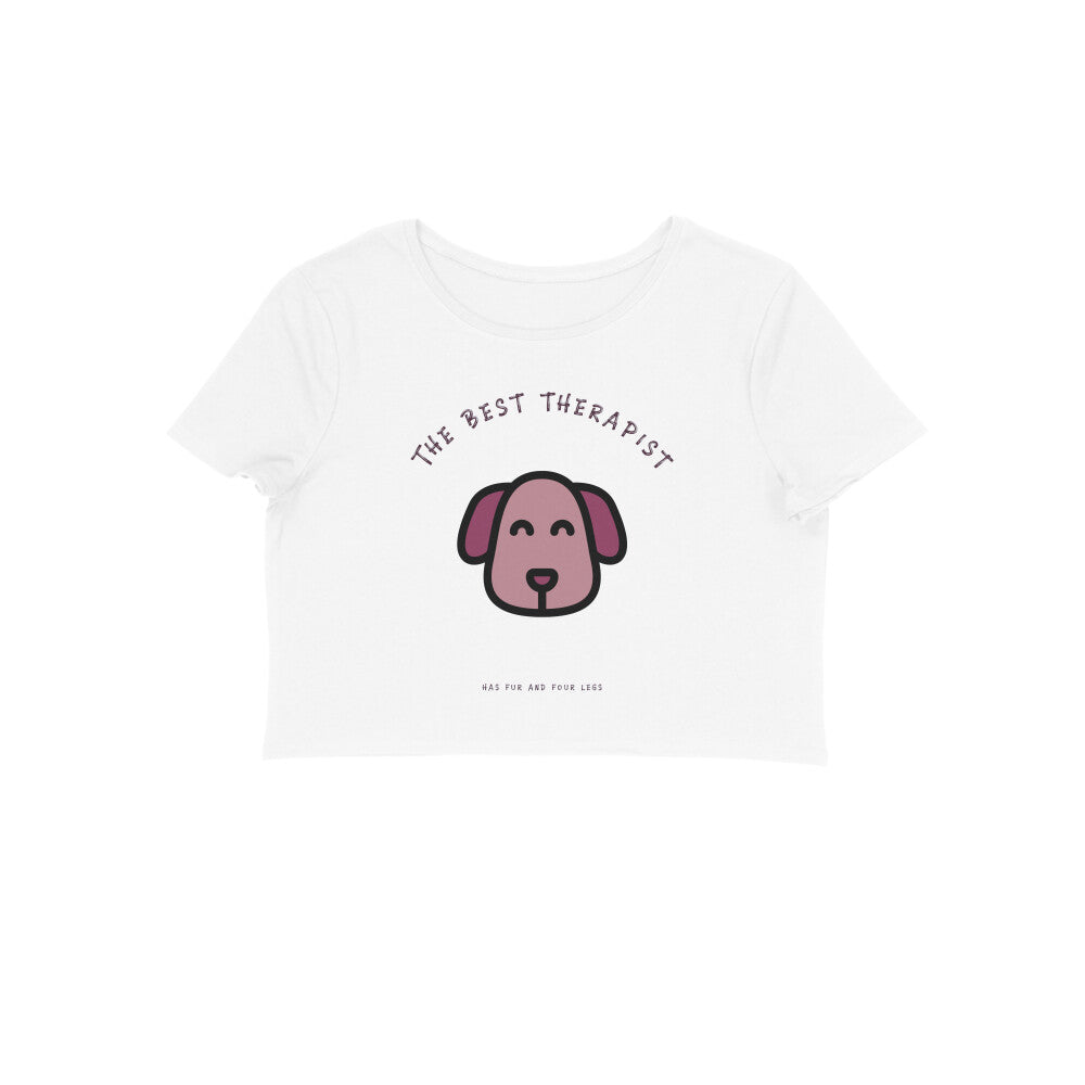 Women's The Best Therapist Dog Graphic Crop Top, 180 GSM Cotton, Bio-washed (9 colours x 6 sizes)