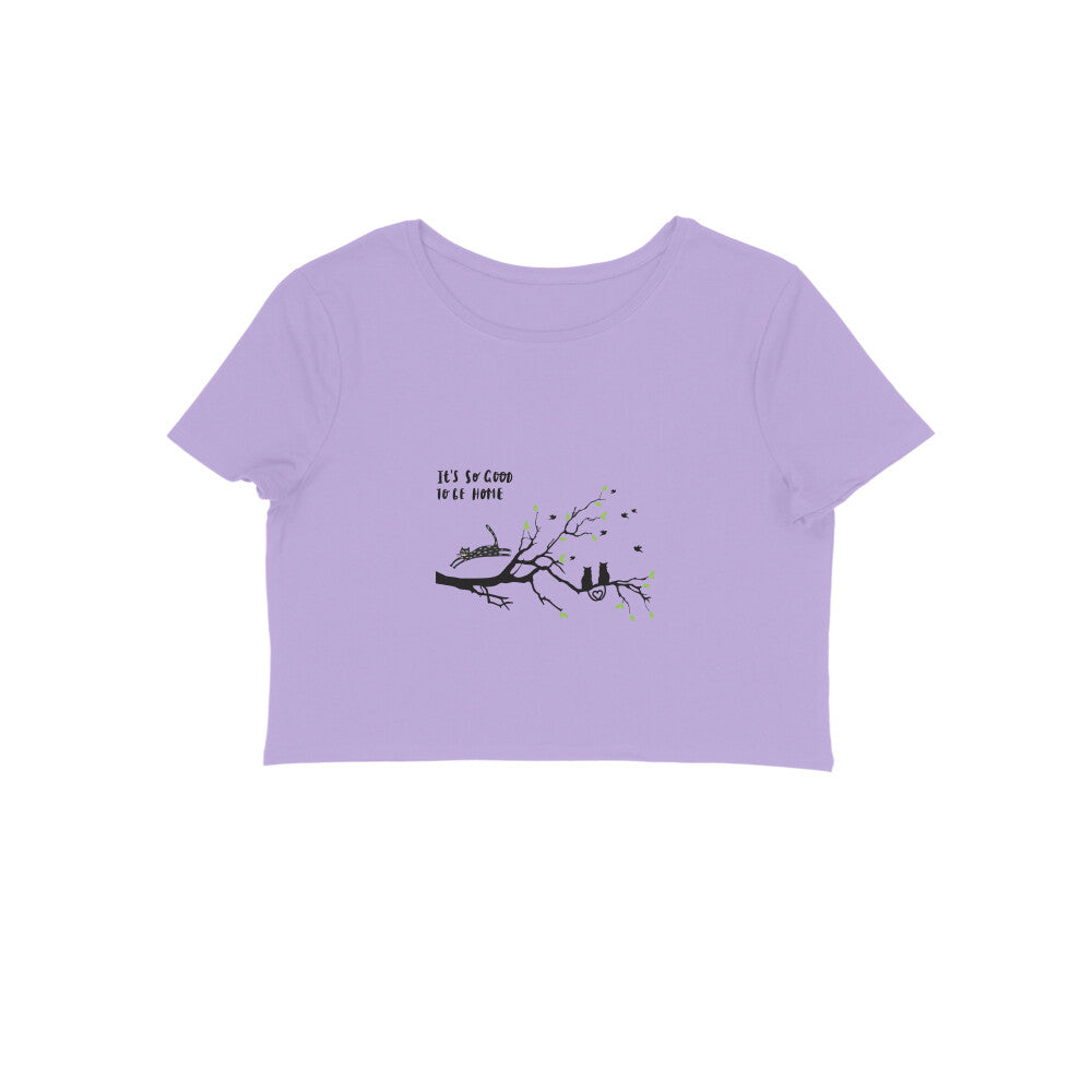 Cat Home Tree Print Regular Fit Women's Crop Top, 180 GSM, 100% Cotton (7 colours x 6 sizes)