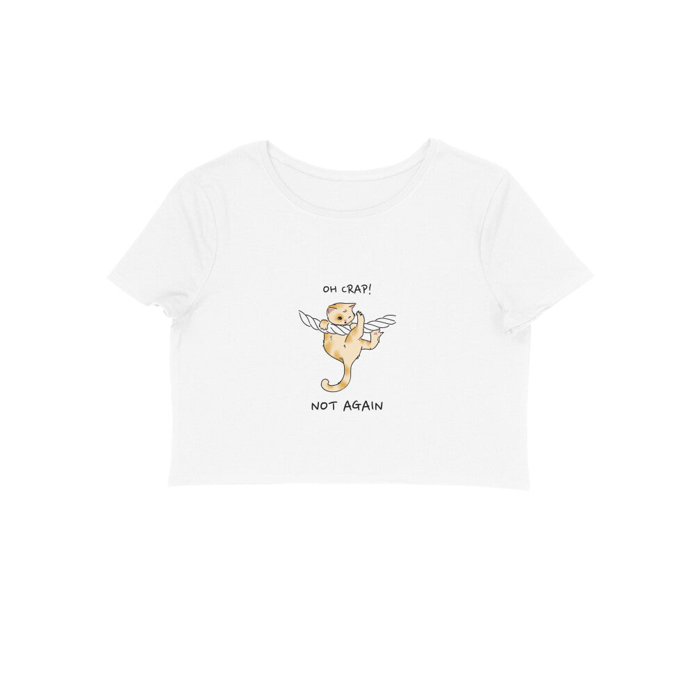 Women's Funny Cat Design Crop Top, 100% Cotton, Bio-washed Jersey Fabric (7 colours x 6 sizes)