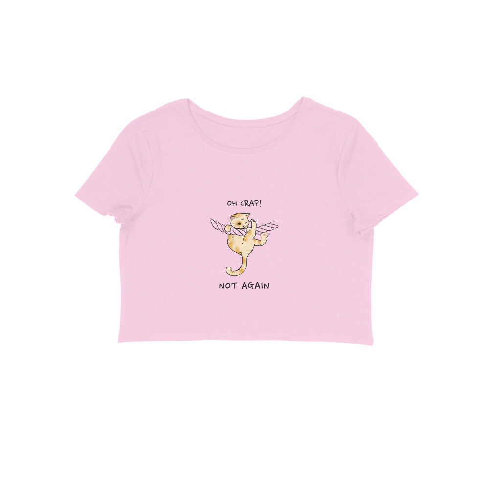 Women's Funny Cat Design Crop Top, 100% Cotton, Bio-washed Jersey Fabric (7 colours x 6 sizes)