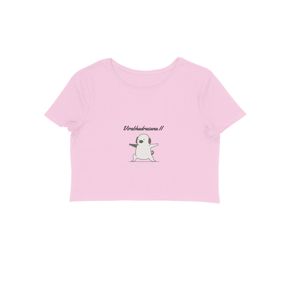 Women's Virabhadrasana II Yoga Pug Crop Top, 100% Cotton, 180 GSM (8 colours x 6 sizes)