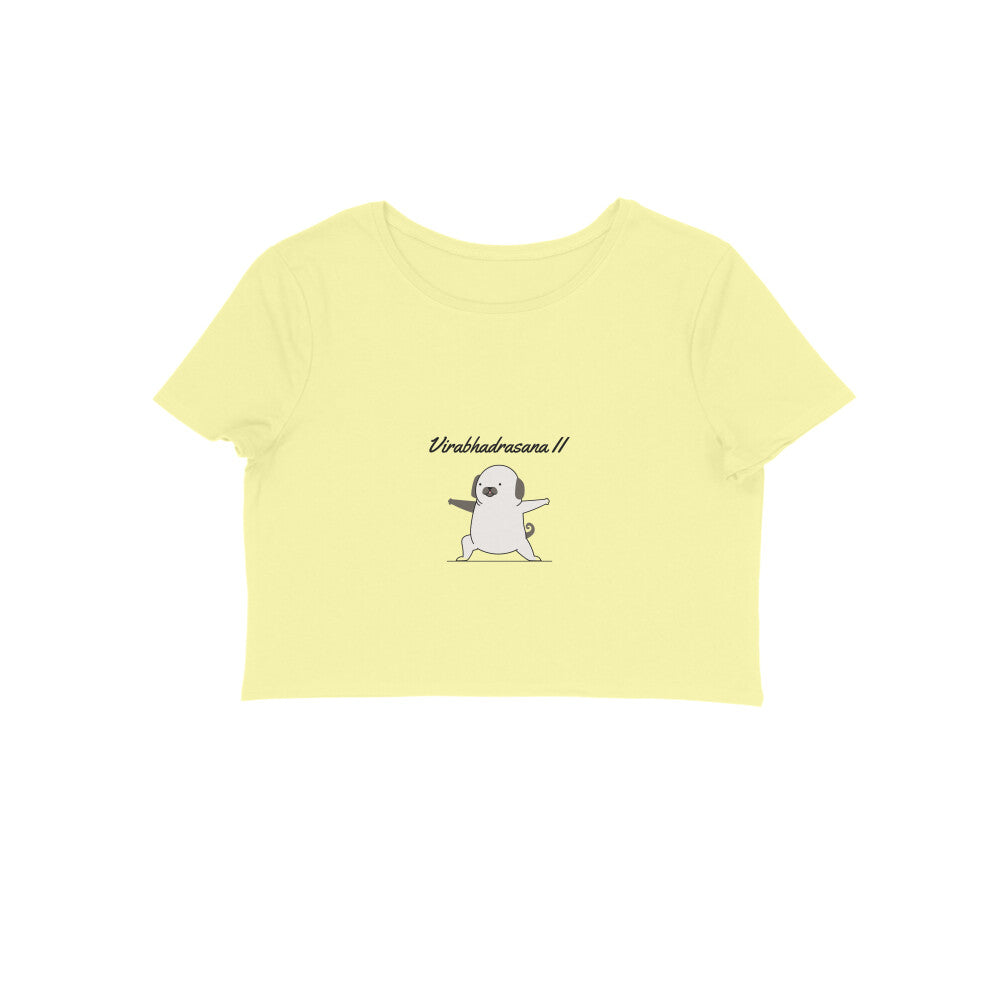 Women's Virabhadrasana II Yoga Pug Crop Top, 100% Cotton, 180 GSM (8 colours x 6 sizes)